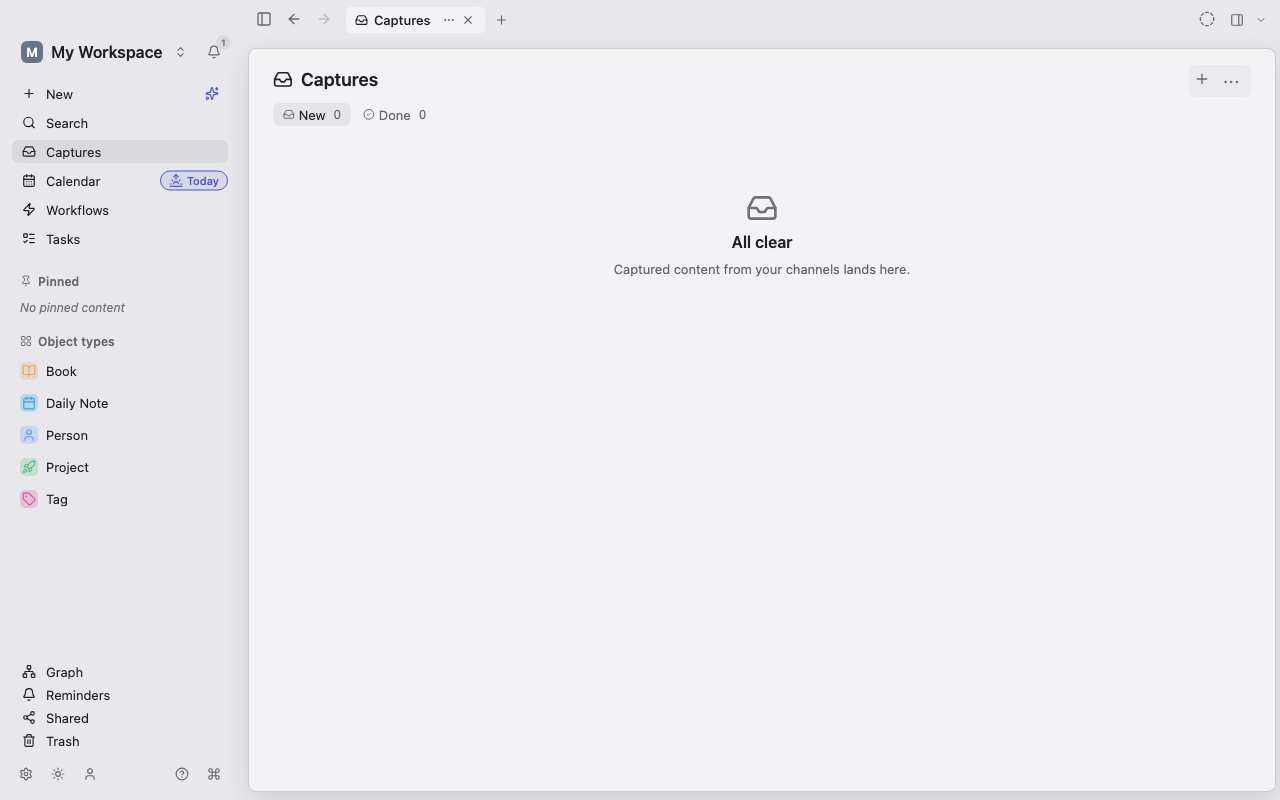 The Lar Captures destination showing the New and Done review queue.