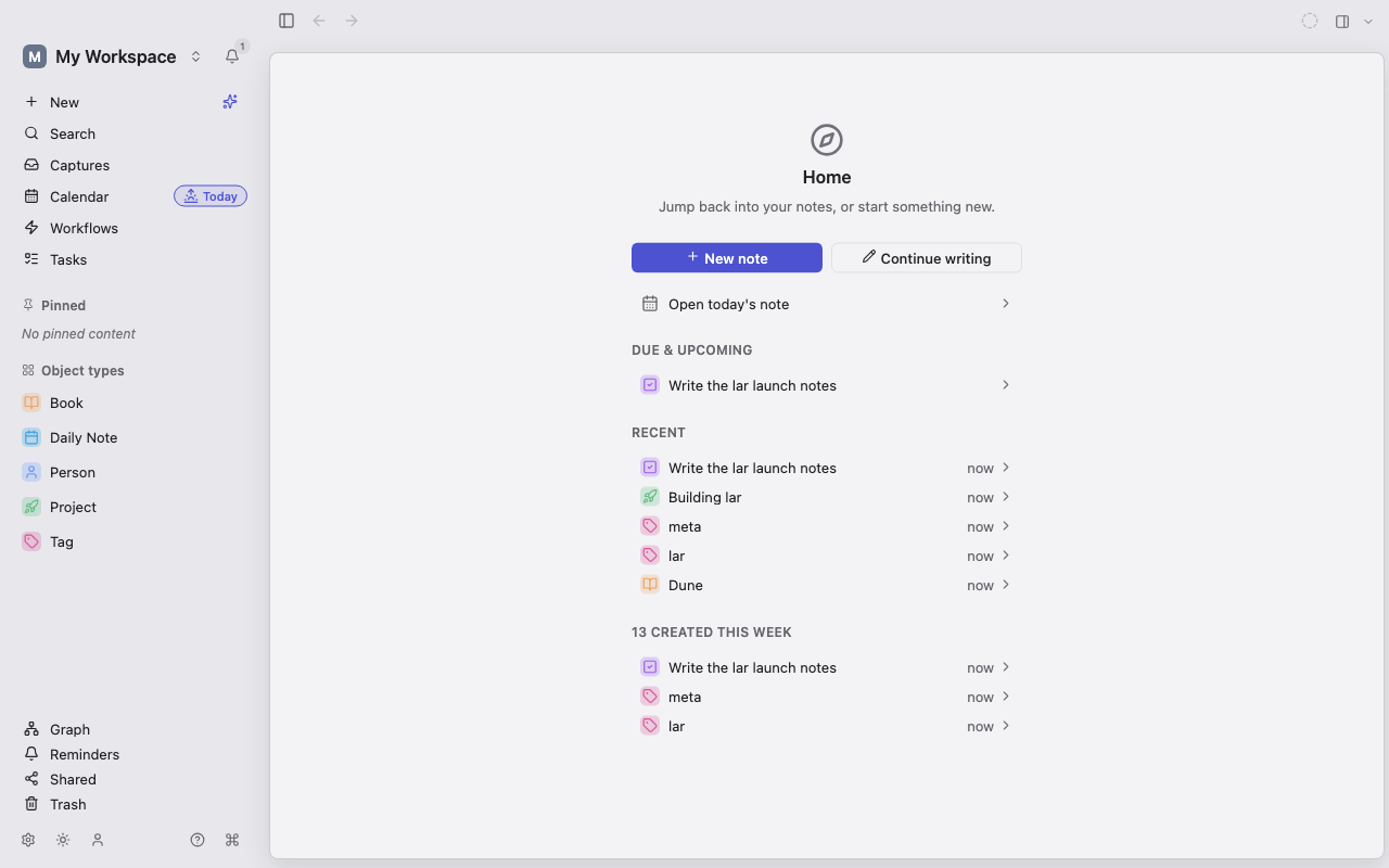 The real Lar desktop application showing the Library sidebar and Home view.